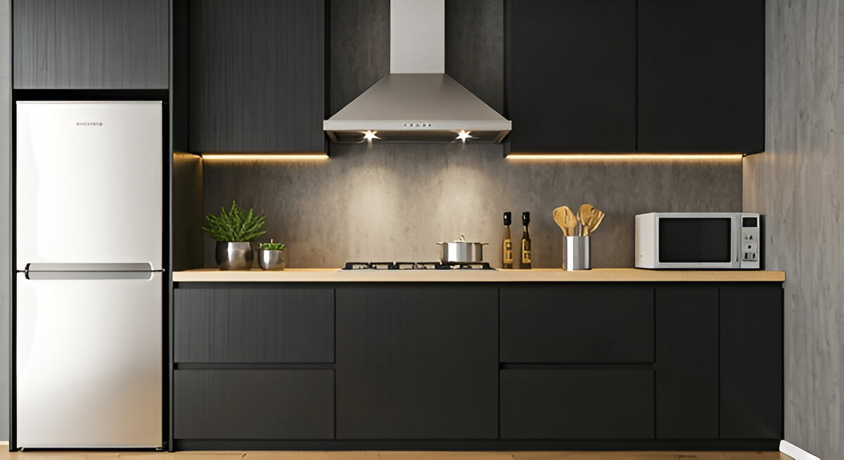 Straight/Single Wall Kitchen kitchen design - Compact design; ideal for studio or small apartments. All units along a single wall.